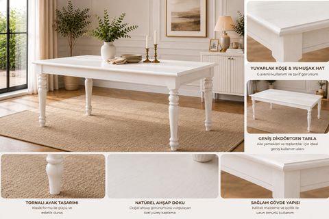SABİT TORNALI MUTFAK MASASI, 120 CM, BEYAZ