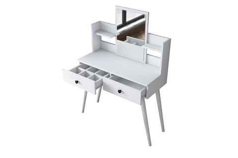 RANİ BJ102 MAKYAJ MASASI, 2 ÇEKMECELİ RAFLI AYNALI, BEYAZ