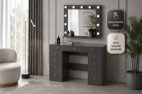 SERENA DOKUNMATIK LED AYNALI CAML MAKYAJ MASASI, ANTRASİT