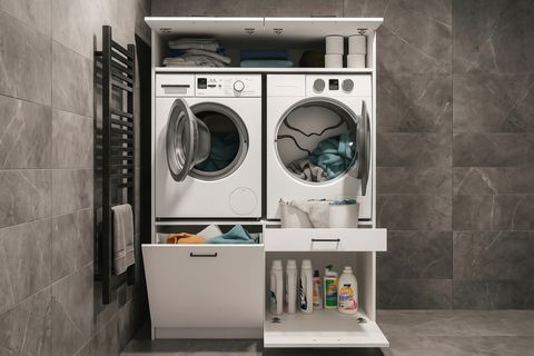 LİPA ÇAMAŞIR VE KURUTMA MAKİNESİ BANYO DOLABI, KİRLİ SEPETLİ, BEYAZ