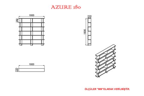 AZURE KİTAPLIK, BEYAZ, 180 CM
