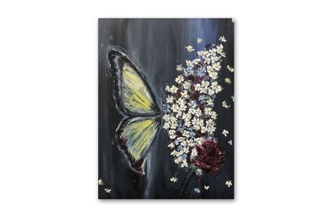KELEBEK DESENLİ YAĞLI BOYA DOKULU TABLO, 60X90