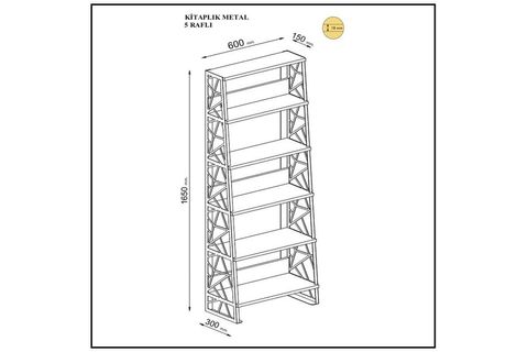 ALBATROS METAL KİTAPLIK, 5 RAFLI, ATLANTİK ÇAM SİYAH