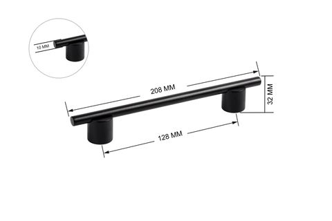 ZİRVE TOMRUK ALÜMİNYUM KULP, SİYAH, 128 MM