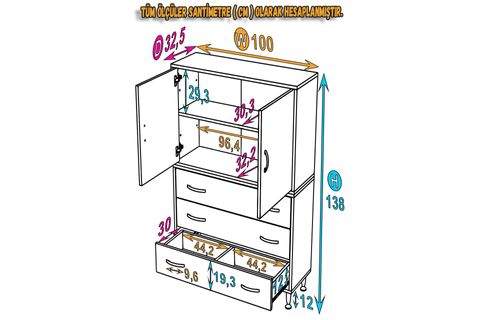 İLKİM ALT MODÜL ÇEKMECE ÜST MODÜL KAPAKLI BANYO DOLABI, 100 CM