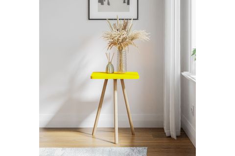 KOZİ KARE AHŞAP AYAKLI YAN SEHPA, SARI