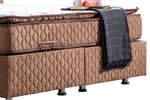 NİCE BAZA BAŞLIK VE REAL PEDLİ YATAK SETİ, AÇIK KAHVERENGİ, 150X200