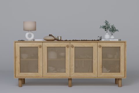 BOHEM SERİSİ NATURA PVC HASIR DESEN KONSOL, CEVİZ  MEŞE, 4 KAPAKLI