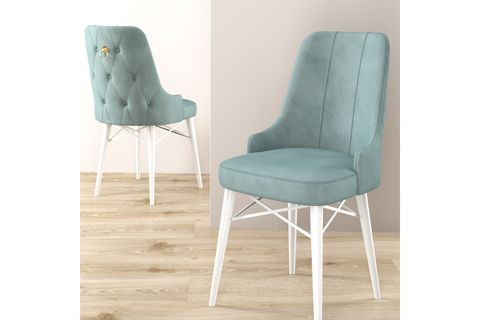 ROVENA MONA AÇILABİLİR MUTFAK MASASI TAKIMI, BEYAZ DESEN, SU YEŞİLİ, 132X80