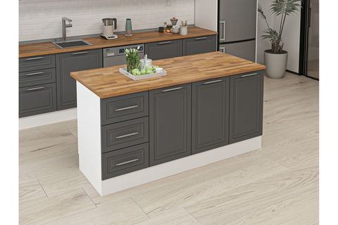ALVİNKA 180 CM MBR_C ADA MUTFAK DOLABI, BEYAZ ANTRASİT MDF