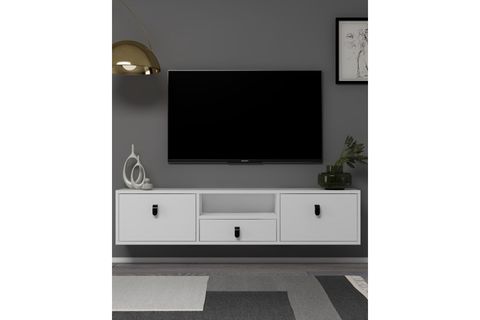 DROPDD TV SEHPASI, BEYAZ, SİYAH KULP DUVARA MONTAJ, 1309DROPDD 1