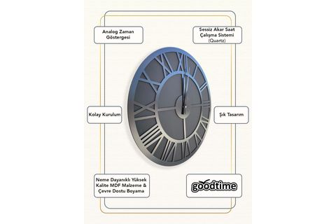 ROMA RAKAMLI DEKORATİF DUVAR SAATİ SİYAH