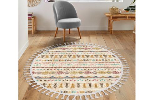 KIVIRCIK HALI YIKANABİLİR PAMUK DOKUMA TABAN YUVARLAK SAÇAKLI KİLİM 150X150 DAİRE İS-707