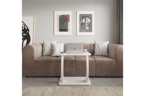 HULK TEKERLEKLİ GENİŞ YAN SEHPA, BEYAZ