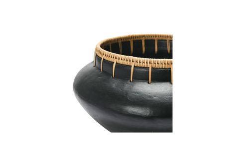SİYAH RATTAN DİKİŞLİ EL YAPIMI VAZO MİNİMALİST