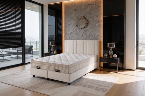 SAHRA BAZA VE BAŞLIK SETİ, KREM, 90X190