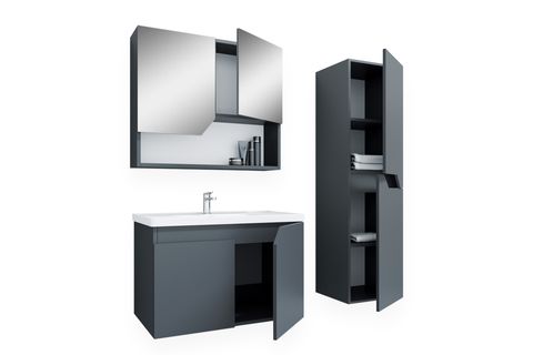 TETA HOME NAPOLİ BANYO DOLAP SETİ VE BOY DOLABI, ANTRASİT