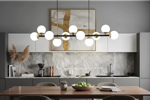 SELİN BEYAZ CAMLI SİYAH GOLD DETAYLI AVİZE