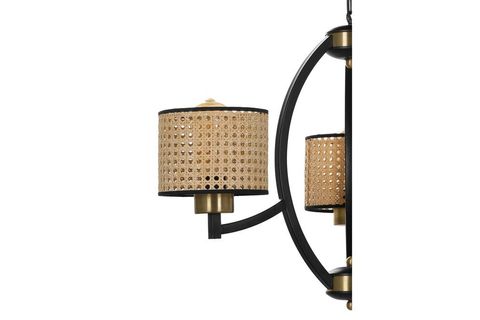 LUMEXX PAUL BEŞLİ SİYAH AVİZE RATTAN ABAJURLU