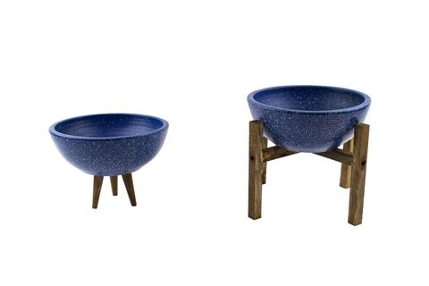 BİTKİ TASARIMI GRANİT UFO SAKSI, İKİLİ SET, 3 AYAK, 4 AYAK, LACİVERT, 20 CM