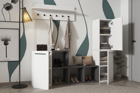 STEPORA MODERN AYAKKABILIK VE PORTMANTO SETİ ANTRE DOLABI