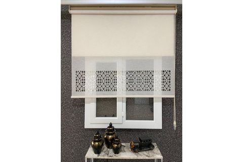 ÇİFT MEKANİZMALI LAZER KESİM TÜL VE STOR PERDE, KIRIK BEYAZ, DSG-308, 280X200