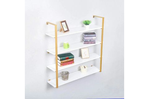 TASNİA GOLD METAL AHŞAP DUVAR RAFI 120 CM 4 KATLI