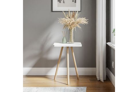 KOZİ KARE AHŞAP AYAKLI YAN SEHPA, BEYAZ