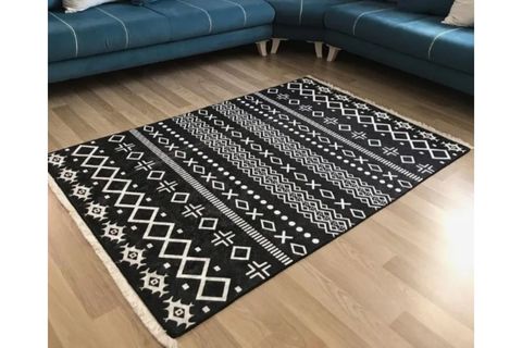 HALIMAX DARA 176 KAYMAZ DOKUMA TABANLI ETNİK DESENLİ MODERN HALI, SİYAH, 100X300