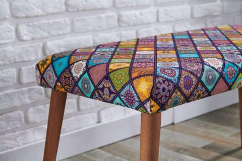 TUBİHOME LİNDA BENCH, ANEMON DESEN, AHŞAP AYAK
