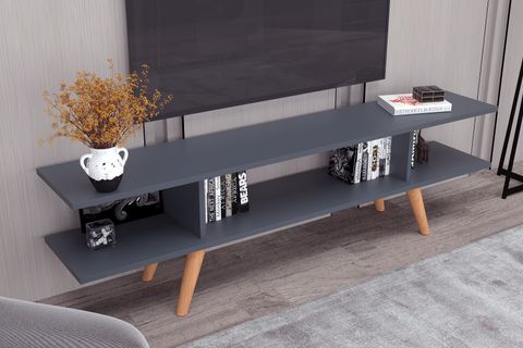 EKO ANTRASİT AHŞAP AYAKLI TV SEHPASI, 120 CM