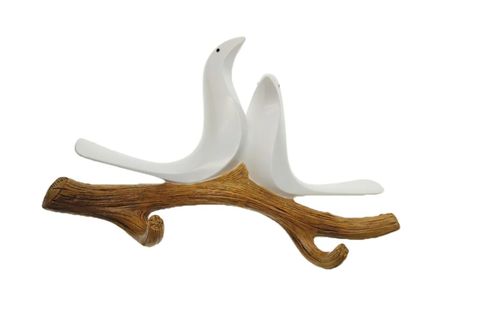 DAL ÜSTÜNDE İKİLİ KUŞ DEKOR ASKILIK, BEYAZ