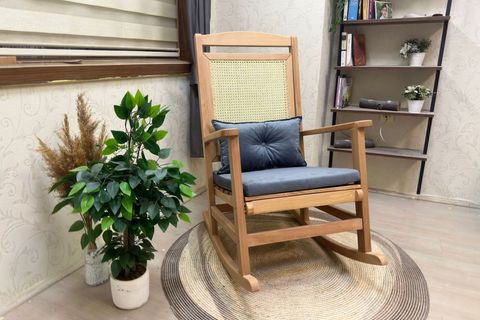 ASEDİA VERANDA HASIRLI MİNDERLİ SALLANAN SANDALYE, ANTRASİT, NATUREL AYAK