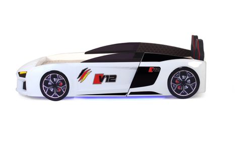 AUDİ FULL LEDLİ KUMANDALI VE MÜZİKLİ ARABALI YATAK, BEYAZ