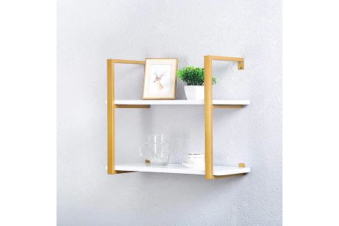 TASNİA GOLD METAL AHŞAP DUVAR RAFI 60 CM 2 KATLI