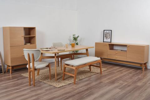 MOON BENCHLİ İSKANDİNAV MASA TAKIMI, 2 SANDALYELİ, KREM, 180X90