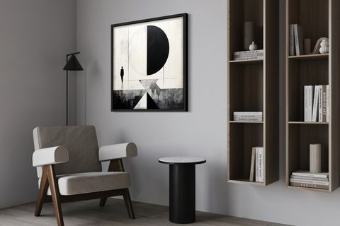 AHŞAP TRAVERTEN DOKULU SOYUT TABLO, BLACK PYRAMID