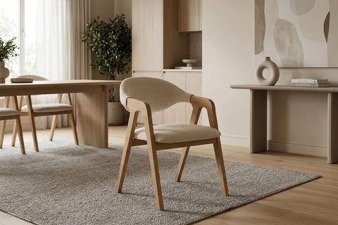 LORENZO SANDALYE, NATUREL AHŞAP, KREM KUMAŞ