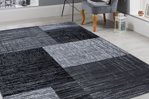 KARE DESENLİ SİYAH GRİ HALI 160X230