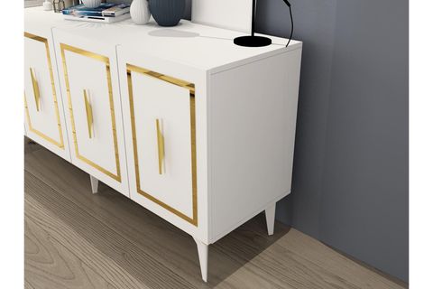 VANNESSA LAZER DESENLİ PLEKSİLİ KONSOL, BEYAZ ALTIN