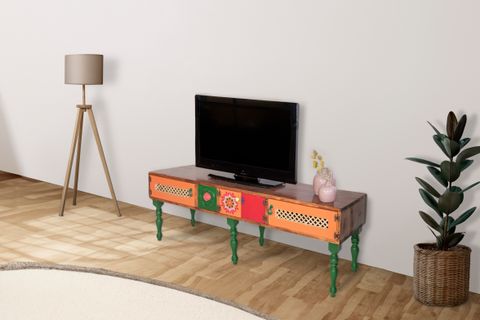 CERART MASİF AHŞAP TV ÜNİTESİ, ÇOK RENKLİ,140 CM