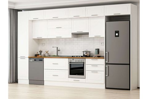 ALVİNKA 385X240 CM KLASİK MEBRAN MUTFAK DOLABI, MBB E80B45S60 1 MEBRAN BEYAZ MDF