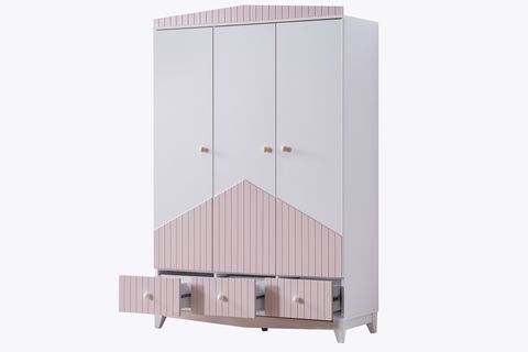 FETHİYE ÇEKMECELİ DOLAP, PEMBE, 3 KAPAKLI