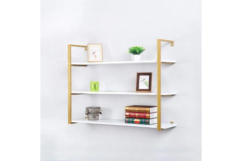 TASNİA GOLD METAL AHŞAP DUVAR RAFI 120 CM 3 KATLI