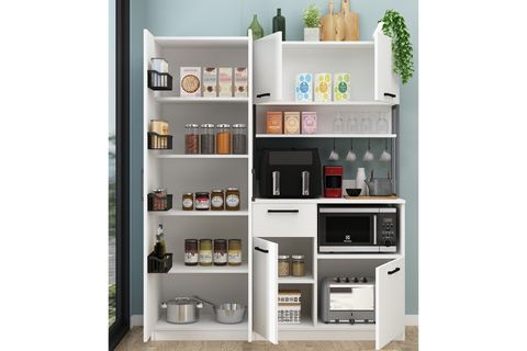 ERVİN TİBA BEYAZ AİRFRY ÇOK AMAÇLI ERZAK DOLABI KİLER DOLABI, BEYAZ, 4 SELE RAFLI