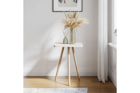 KOZİ KARE AHŞAP AYAKLI YAN SEHPA, KREM