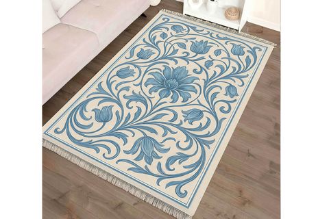 VİNTAGE MAVİ LALE DESENLİ HALI, DOKUMA TABAN HALI, 328 YNG, 100X150 CM