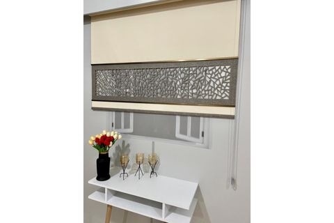 ÇİFT RENK LAZER KESİM BRONZ ÇITALI STOR PERDE, KREM, DSG-VDM03, 210X260