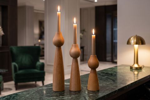 KATRE KAYIN AHŞAP ÜÇLÜ ŞAMDAN SETİ, 15-20-25 CM