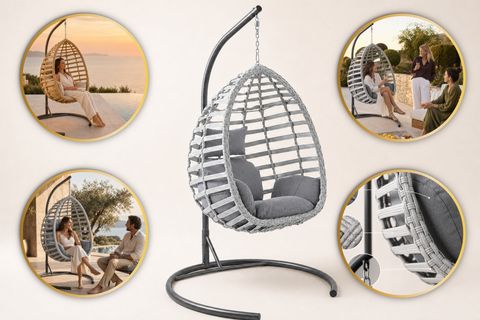 FINDIK TEKLİ RATTAN BAHÇE VE BALKON SALINCAĞI, GRİ